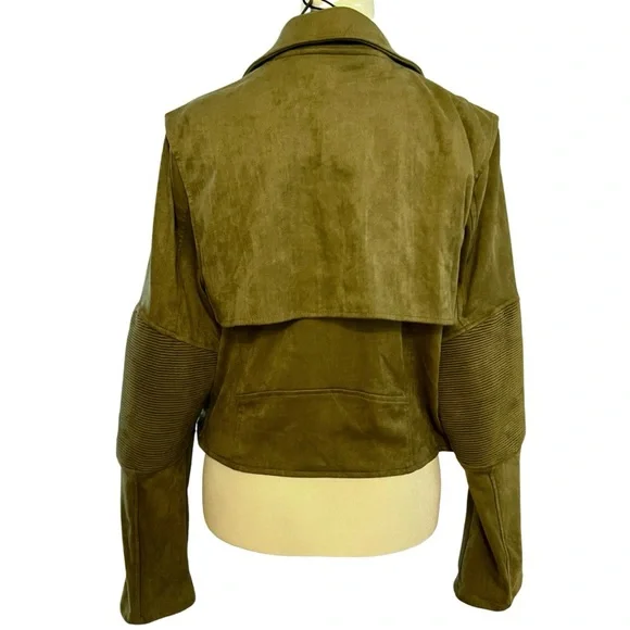 Blank NYC Faux Suede Moto Jacket in Olive Green • Size Large • NEW WITH TAGS - Picture 5 of 7